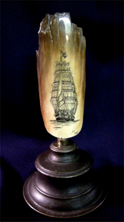 Fighting ship, scrimshaw