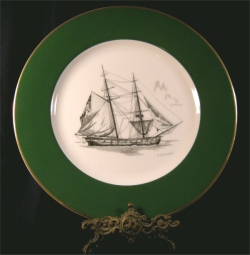 The Brig, scrimshaw on china plate